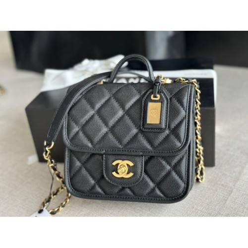 BORSA Chanel MINI FLAP CON MANICO SUPERIORE Pelle di vitello granulata AS3652 nera