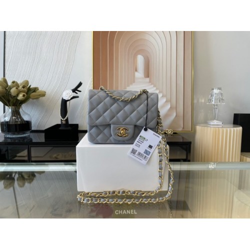Borsa con patta Chanel MINI Pelle di montone originale 1115 grigio