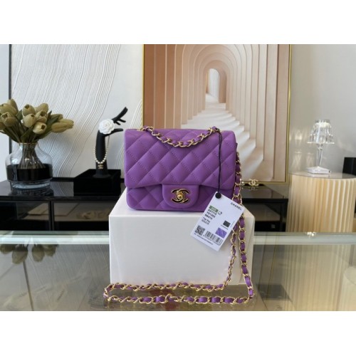Borsa con patta Chanel MINI Pelle di montone originale 1115 viola