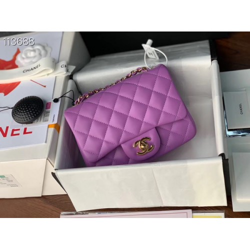 Borsa con patta Chanel MINI Pelle di montone originale 1115 viola
