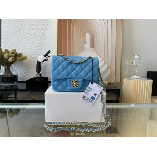 Borsa con patta Chanel MINI Pelle di montone originale 1115 celeste