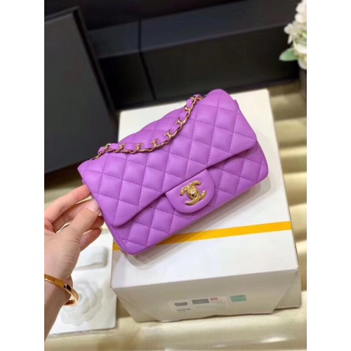 Borsa con patta Chanel MINI Pelle di montone originale 1116 Lavanda Metallo tono oro
