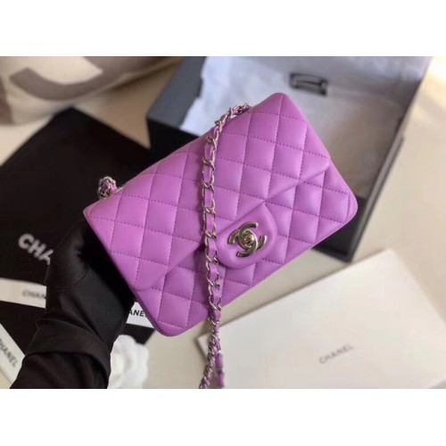 Borsa con patta Chanel MINI Pelle di montone originale 1116 Metallo color argento lavanda