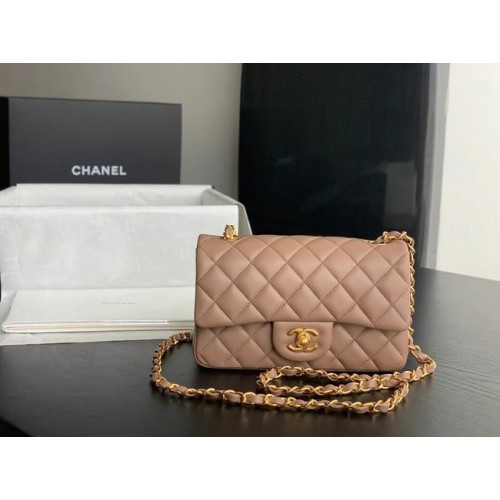 Borsa con patta Chanel MINI Pelle di montone originale 1116 Taupe