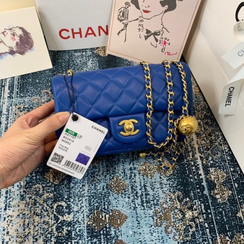 Borsa con patta Chanel MINI Pelle di montone originale 1116 blu