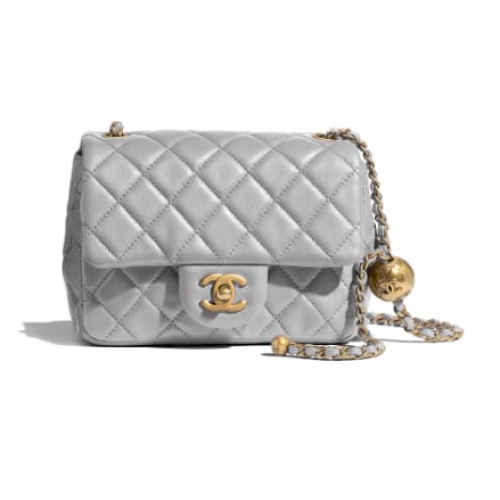 Borsa con patta Chanel MINI Pelle di montone originale AS1786 Grigio chiaro