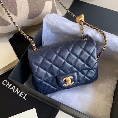 Borsa con patta Chanel MINI Pelle di montone originale AS1786 Blu navy