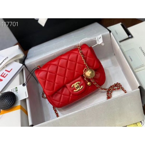 Chanel MINI Borsa con patta Pelle di montone originale AS1786 Rosso