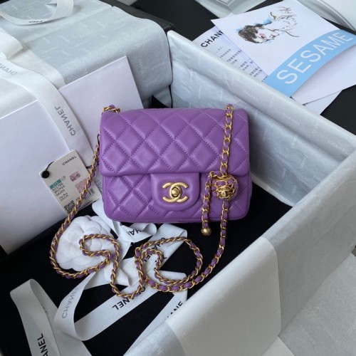 Borsa con patta Chanel MINI Pelle di montone originale AS1786 viola