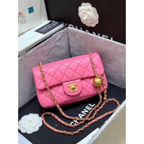 Borsa con patta Chanel MINI Pelle di montone originale AS1787 Rosa