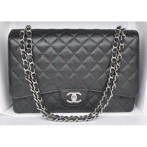Chanel Maxi Borsa Classica A36098 Nero Modello Cannage Argento