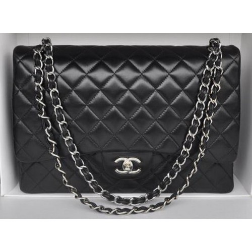 Borsa Chanel Maxi Classic A36098 Pelle di pecora nera argento