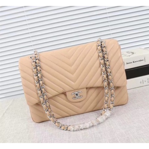 Borsa Chanel Maxi Classic Flap Pelle di montone Chevron albicocca A58601 Argento