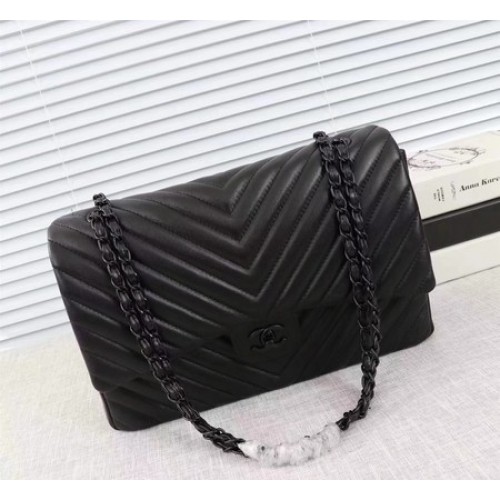 Borsa Chanel Maxi Classic Flap Pelle di montone Chevron A58601 nera