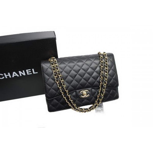 Borsa Chanel Maxi Double Flaps A36098 Black Original Caviar Leather Gold