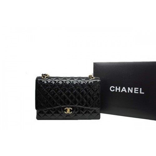 Borsa Chanel Maxi Double Flaps A36098 Nera Originale Pelle Verniciata Oro