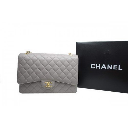 Borsa Chanel Maxi Double Flaps A36098 Grey Original Caviar Leather Gold