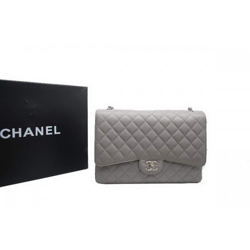 Borsa Chanel Maxi Double Flaps A36098 Grey Original Caviar Leather Silver