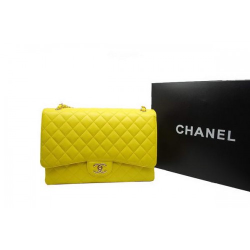 Borsa Chanel Maxi Double Flaps A36098 Lemon Original Caviar Leather Gold