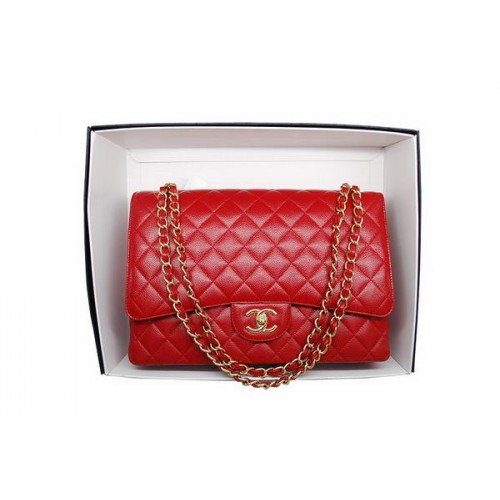 Borsa Chanel Maxi Double Flaps A36098 Red Original Caviar Leather Gold