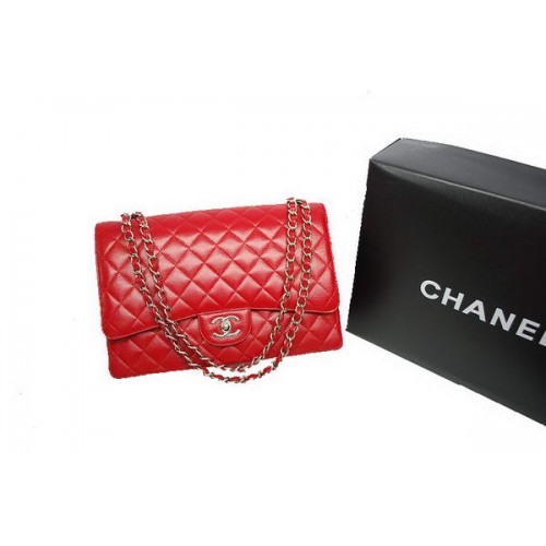 Borsa Chanel Maxi Double Flaps A36098 Red Original Caviar Leather Silver