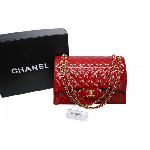 Borsa Chanel Maxi Double Flaps A36098 Rossa Pelle Verniciata Originale Oro