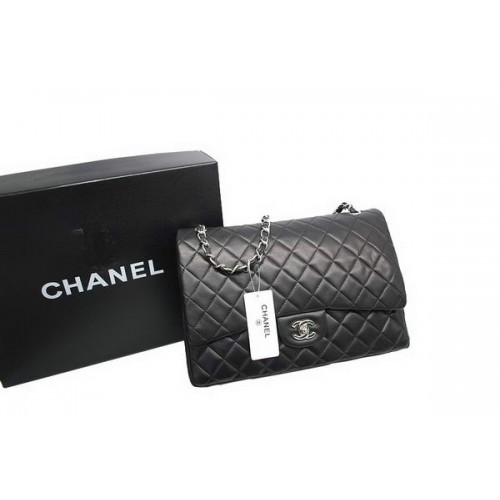 Borsa Chanel Maxi Double Flaps di alta qualità in pelle di agnello originale nera A36098 argento