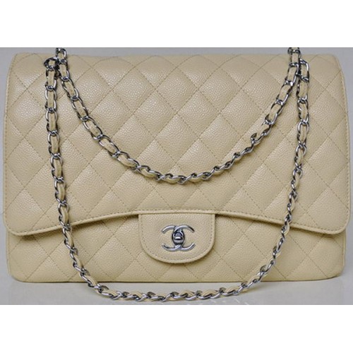 Borsa Chanel Maxi trapuntata classica con patta Albicocca Cannage Patterns A58601 Argento