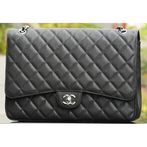 Chanel Maxi borsa classica trapuntata con patta nera Cannage Patterns A58601 argento