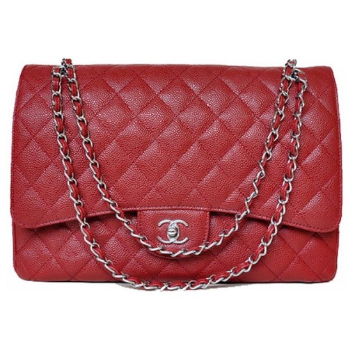 Chanel Maxi borsa classica trapuntata con patta bordeaux modelli Cannage A58601 argento