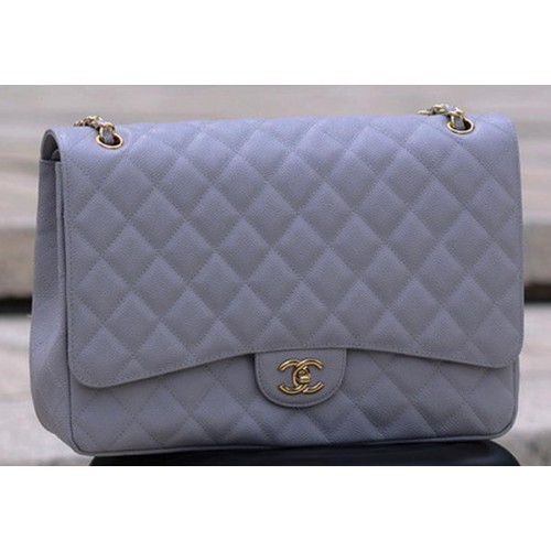 Borsa con patta classica maxi trapuntata Chanel modello Cannage grigio A58601 oro