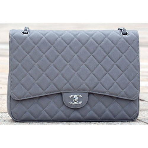 Borsa con patta classica maxi trapuntata Chanel modello Cannage grigio A58601 argento