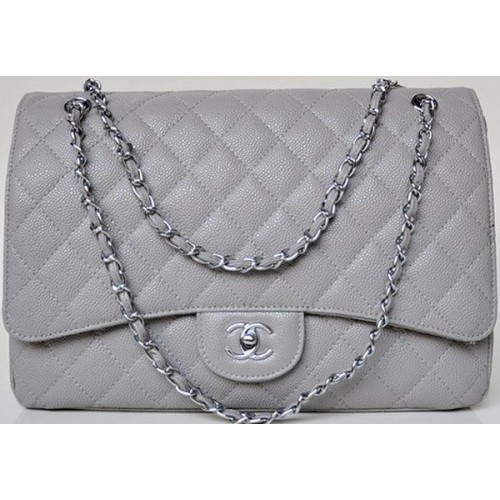Borsa con patta classica maxi trapuntata Chanel Modelli grigio Cannage A58601 argento