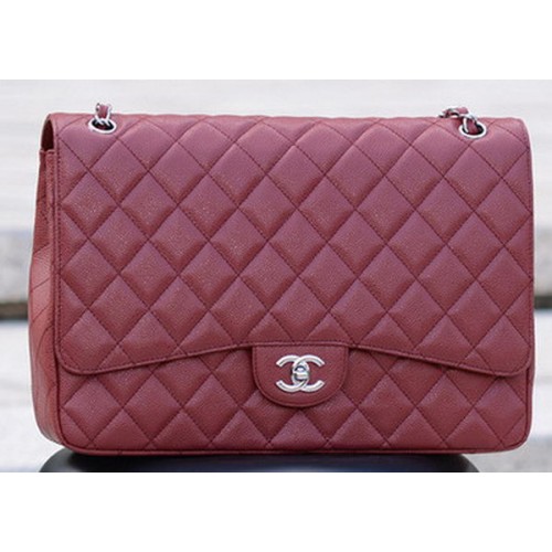 Chanel Maxi borsa trapuntata classica con patta marrone modello Cannage A58601 argento