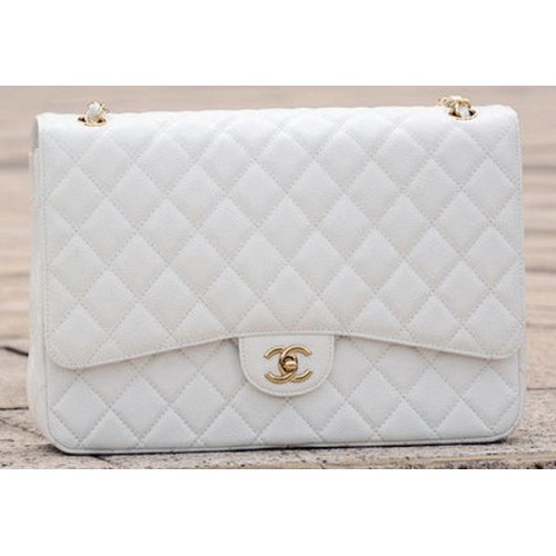 Chanel Maxi borsa trapuntata classica con patta bianca modello Cannage A58601 oro