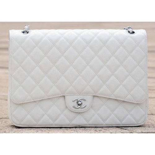 Chanel Maxi borsa trapuntata classica con patta bianca modello Cannage A58601 argento