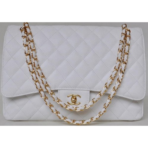 Chanel Maxi Quilted Classic Flap Bag Bianco Modelli Cannage A58601 Oro