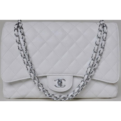Chanel Maxi Borsa classica trapuntata con patta bianca Modelli Cannage A58601 Argento