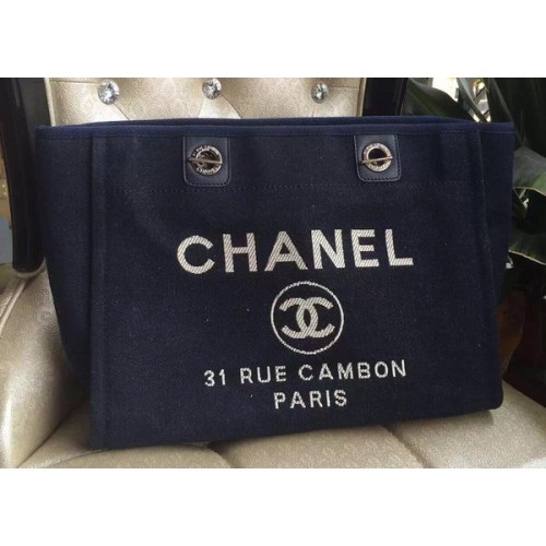 Borsa shopping tote media in tela Chanel A1679M nera