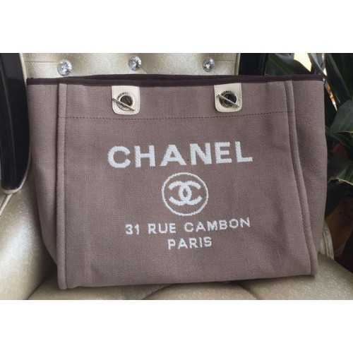 Borsa shopping tote media in tela Chanel A1679M grigia