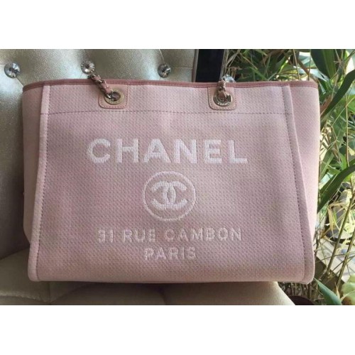 Borsa shopping tote media in tela Chanel A1679M rosa