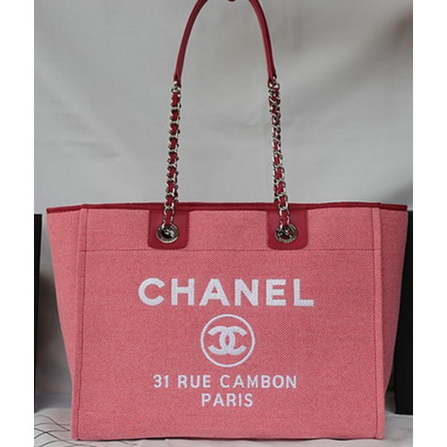Borsa shopping tote media in tela Chanel A67001 rosa