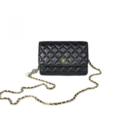 A buon mercato Chanel Mini Flap Bag A33814 Pelle di agnello nera dorata