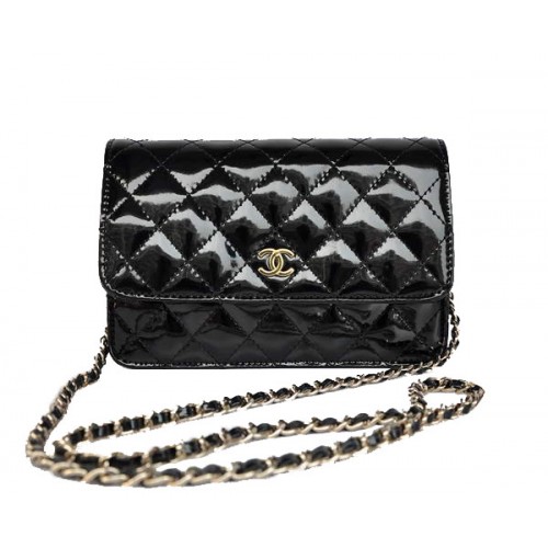 A buon mercato Chanel Mini Flap Bag A33814 Black Patent Golden