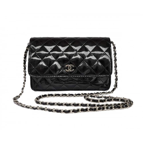 A buon mercato Chanel Mini Flap Bag A33814 Black Patent Silver