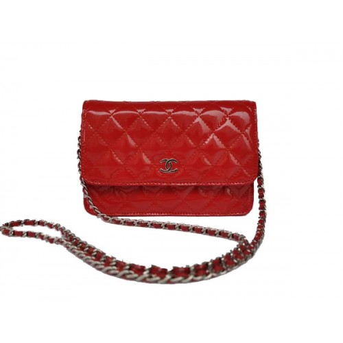 A buon mercato Chanel Mini Flap Bag A33814 Red Patent Silver