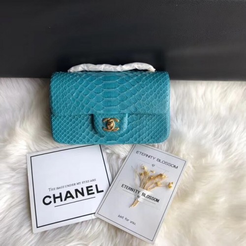 Chanel Mini Flap Bag Python Gold-Tone Metal A69900 blu