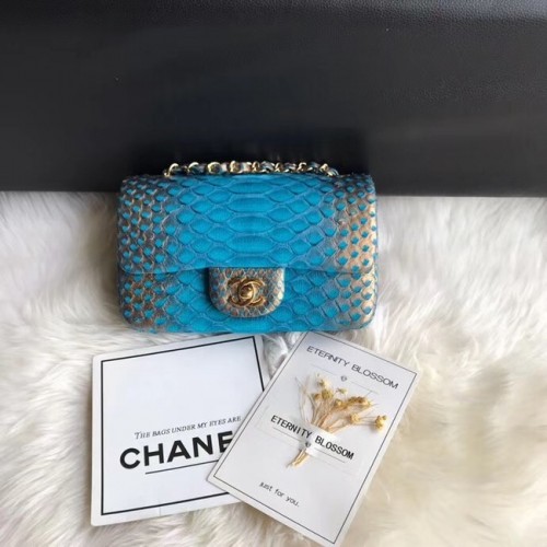 Chanel Mini Flap Bag Python Gold-Tone Metal A69900 blu e oro