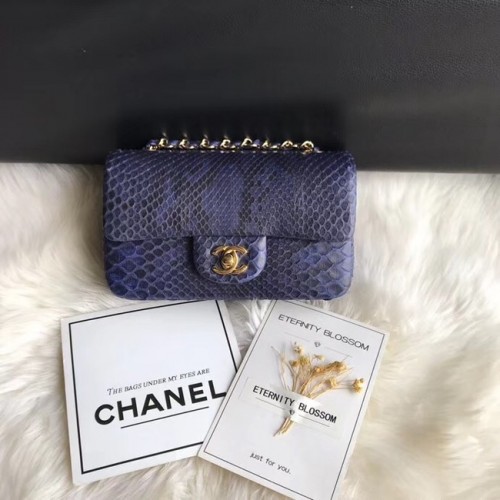 Chanel Mini Flap Bag Python Gold-Tone Metal A69900 blu scuro