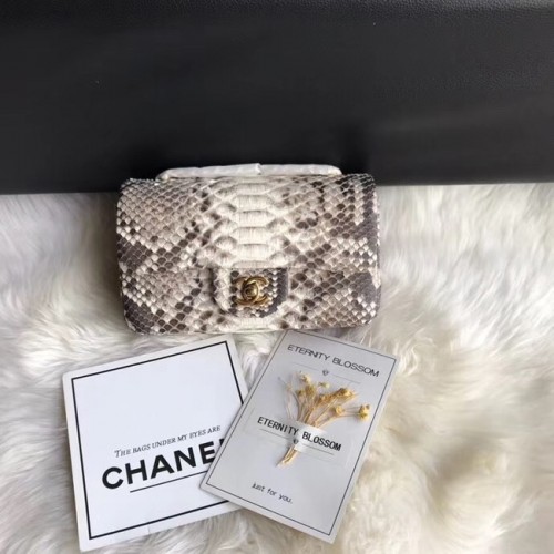 Chanel Mini Flap Bag Python Gold-Tone Metal A69900 grigio